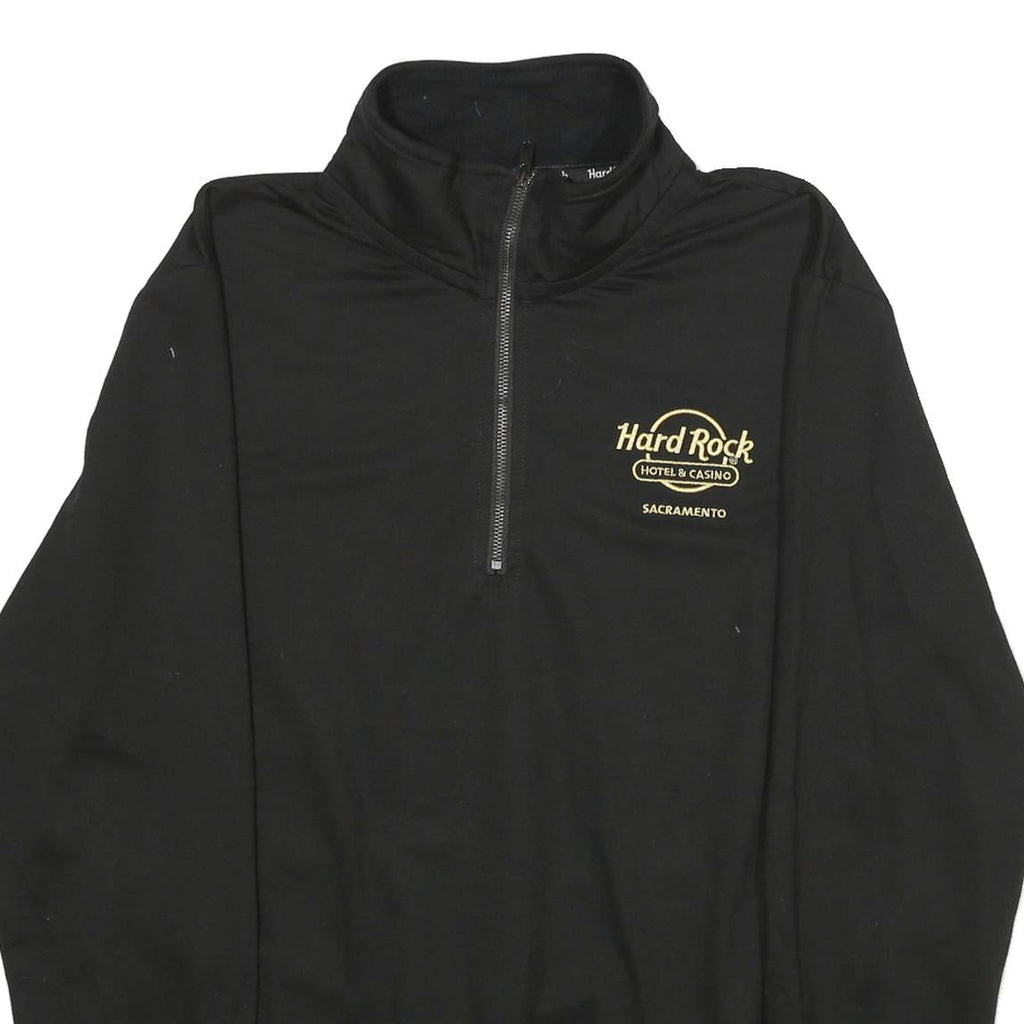 HARD ROCK CAFE Mens Black 1/4 Zip Sweatshirt L Polyester Blend Pullover