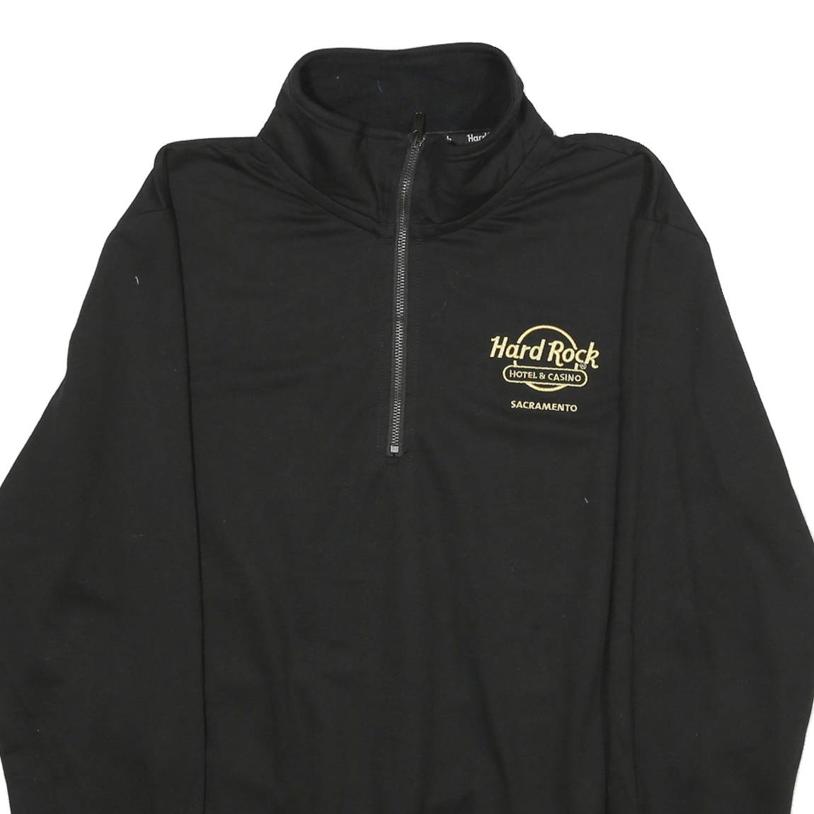 HARD ROCK CAFE Mens Black 1/4 Zip Sweatshirt L Polyester Blend Pullover
