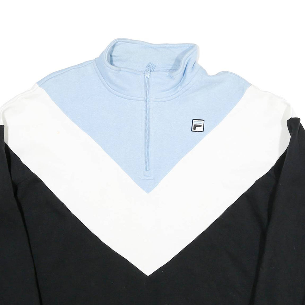 FILA Mens Blue & White & Black Zip Collar XL Cotton Blend Sweatshirt Retro