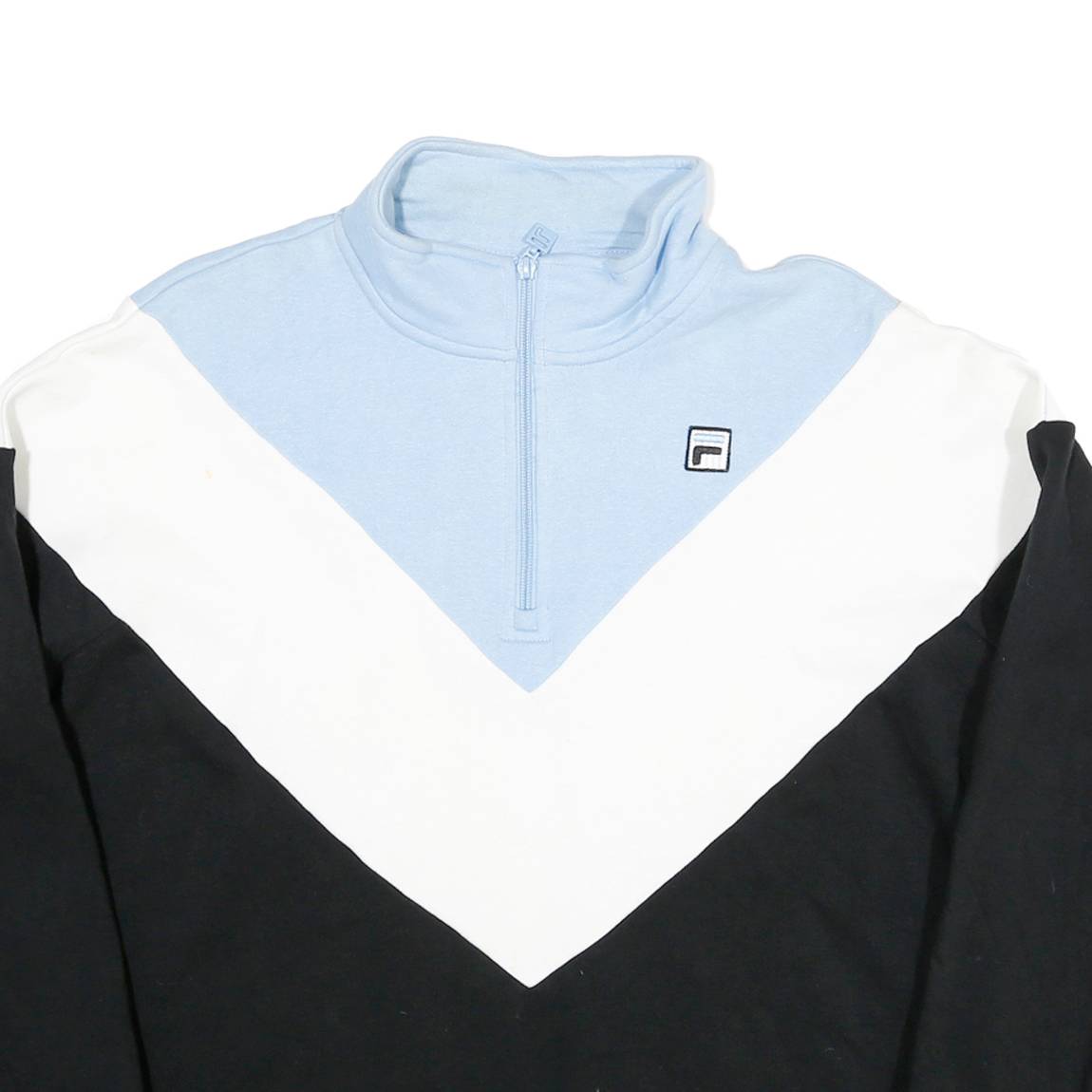 FILA Mens Blue & White & Black Zip Collar XL Cotton Blend Sweatshirt Retro