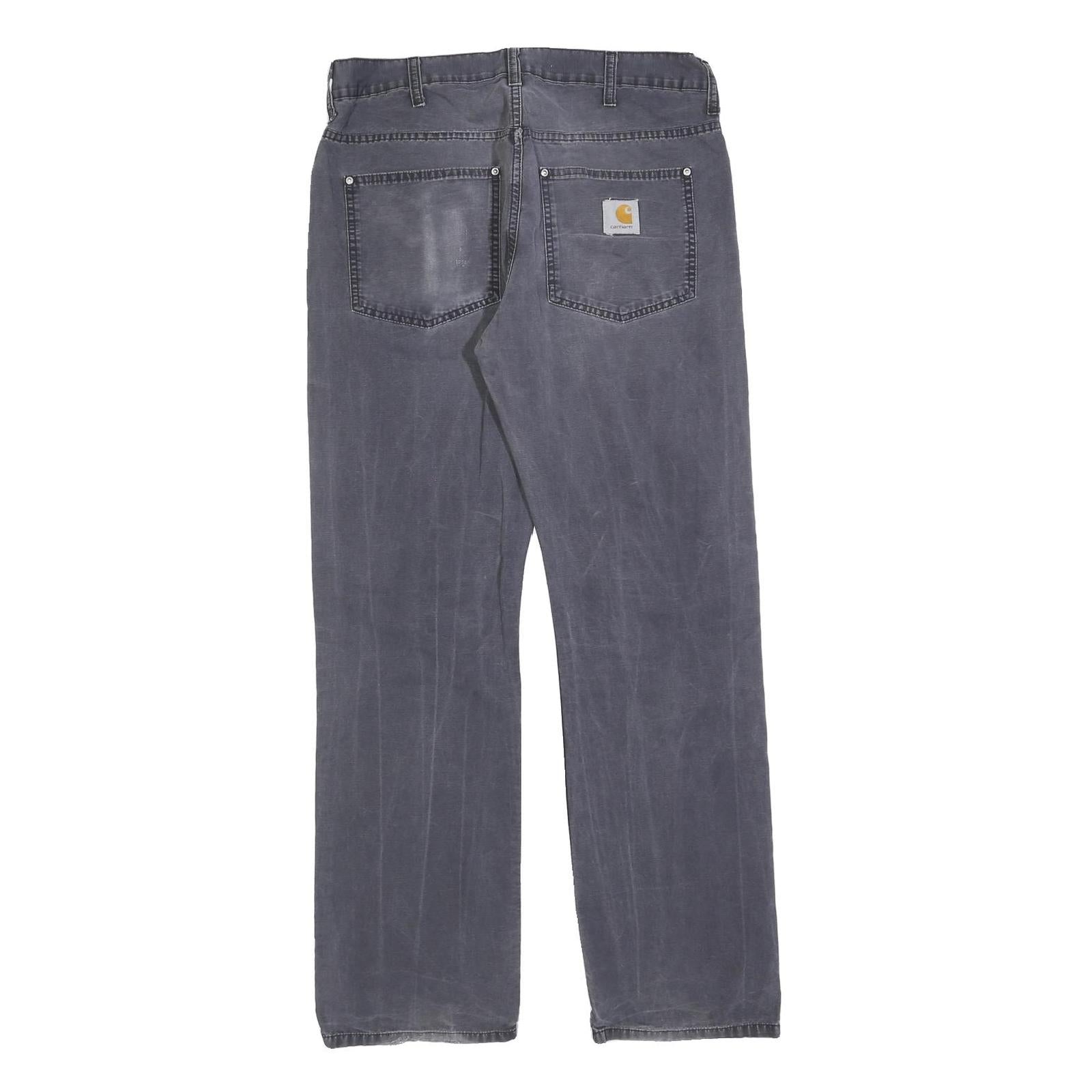 CARHARTT Mens Cotton Grey Regular Straight Trousers W33 L34 Workwear Zip Closure