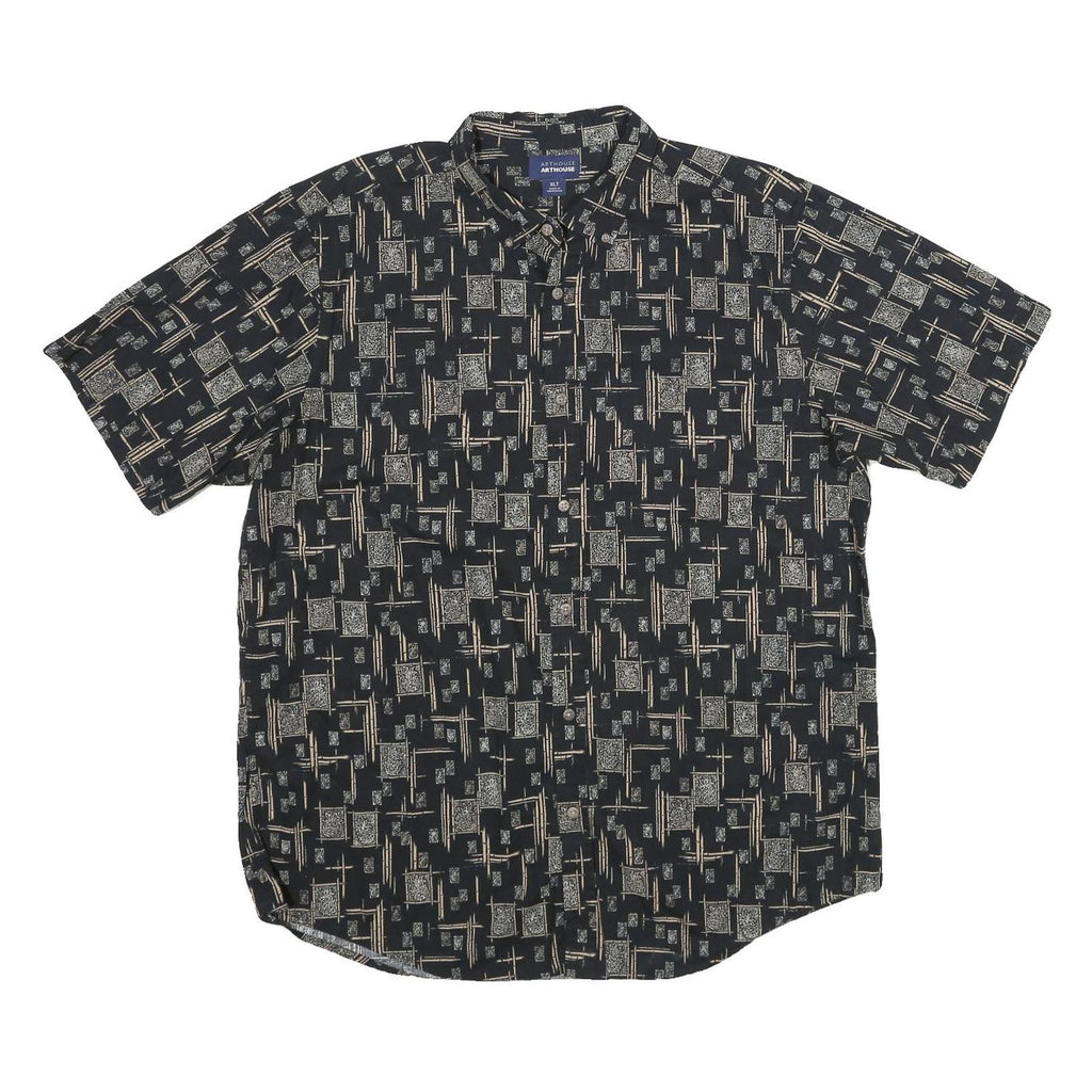 ARTHOUSE Mens Black Pattern Shirt XL Cotton Short Sleeve Casual Summer