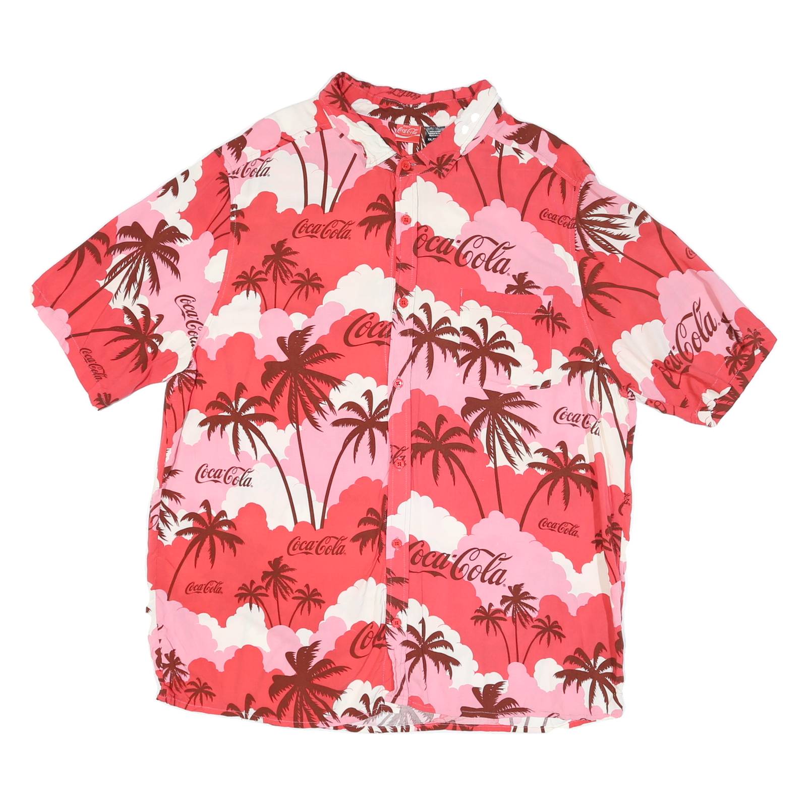 COCA COLA Mens Red & Pink Hawaiian Shirt 2XL Polyester Blend Casual Tropical