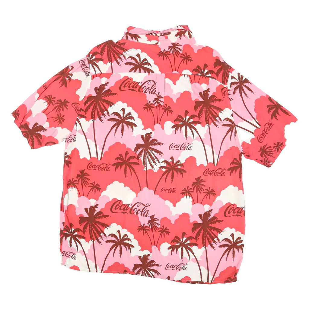 COCA COLA Mens Red & Pink Hawaiian Shirt 2XL Polyester Blend Casual Tropical