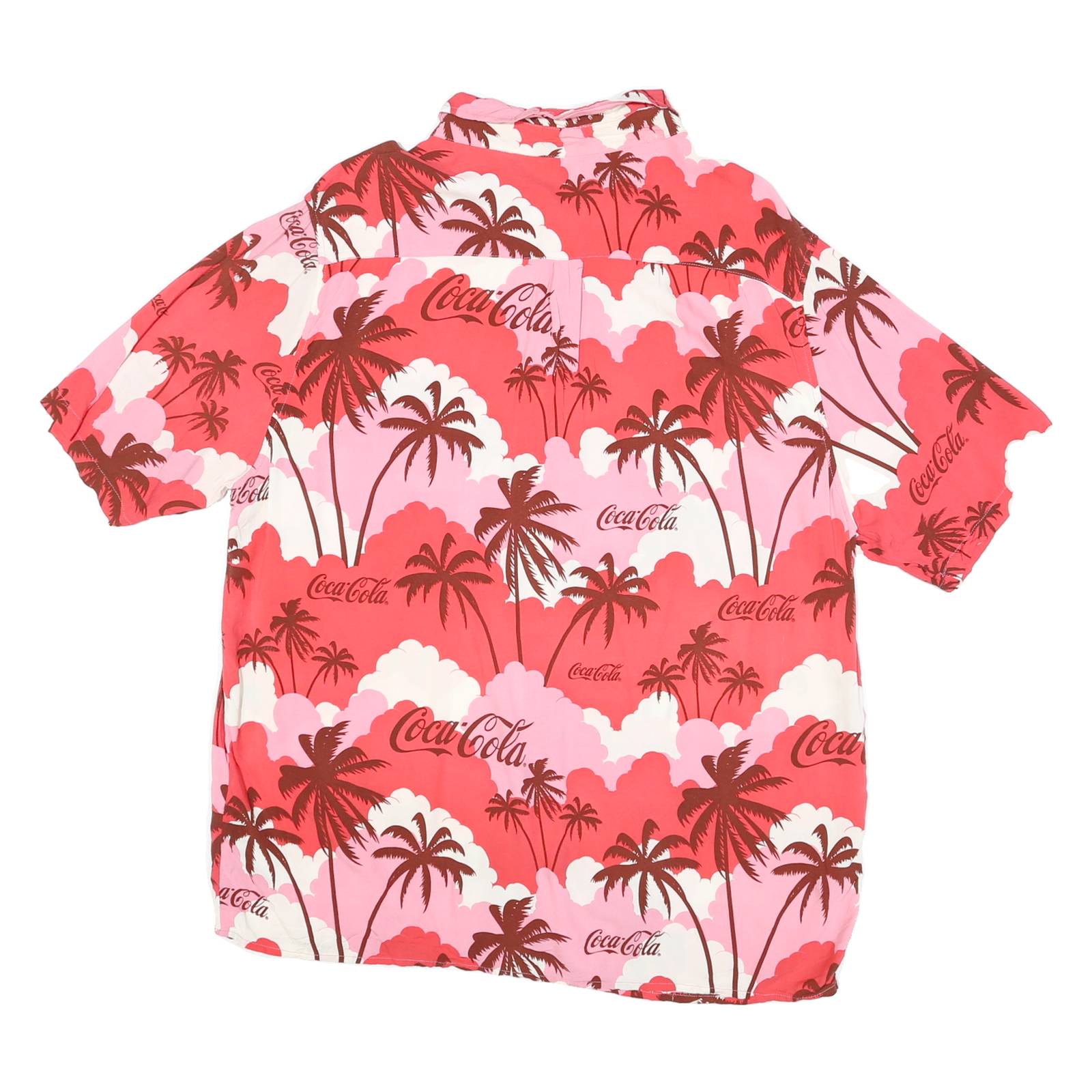 COCA COLA Mens Red & Pink Hawaiian Shirt 2XL Polyester Blend Casual Tropical