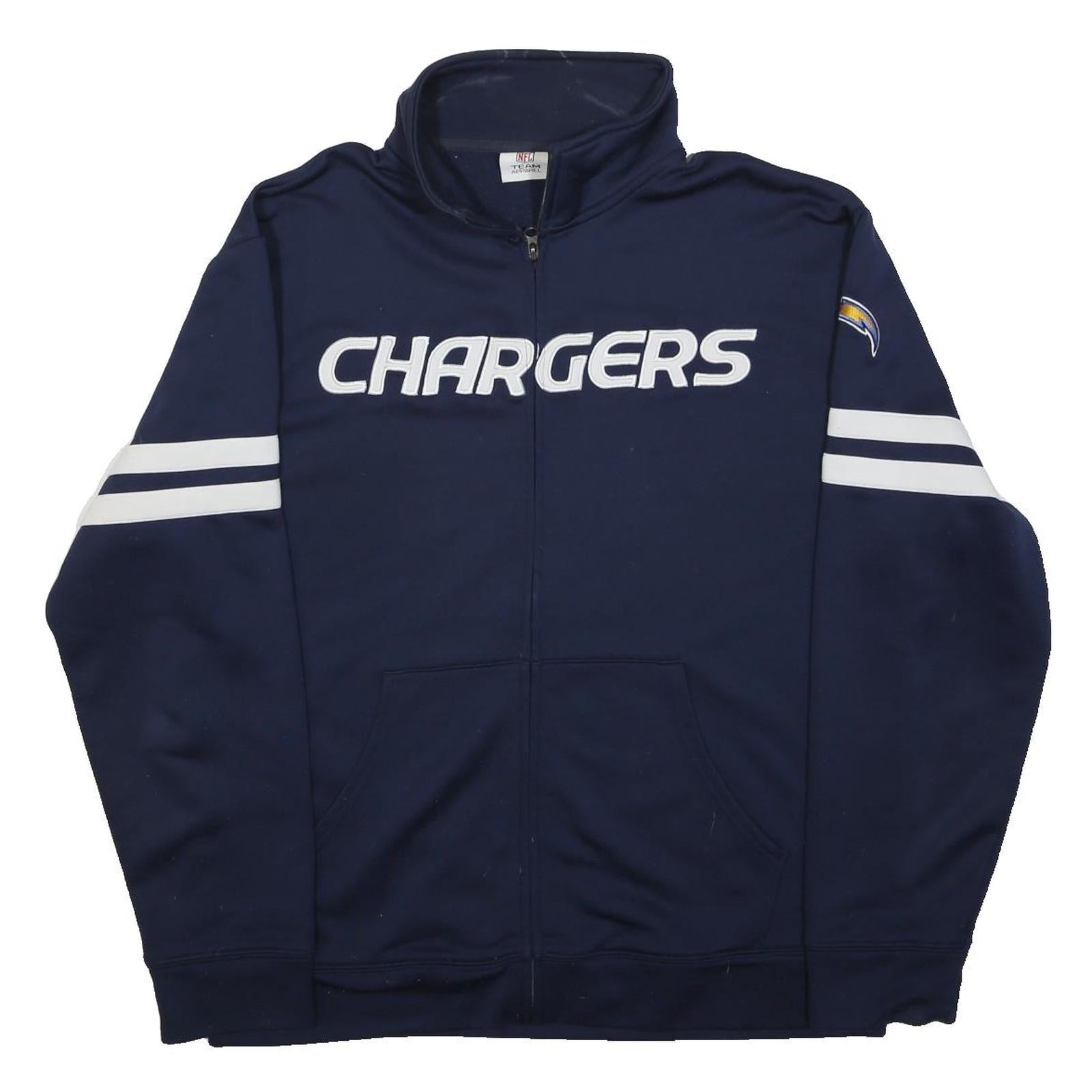 NFL Mens Navy Blue Chargers Cotton Blend Zip Jacket L Sports Team Apparel