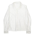 Womens White Plain Woven Shirt Long Sleeve Collared S Stretch Satin Finish