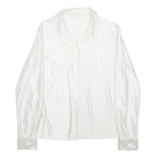 Womens White Plain Woven Shirt Long Sleeve Collared S Stretch Satin Finish