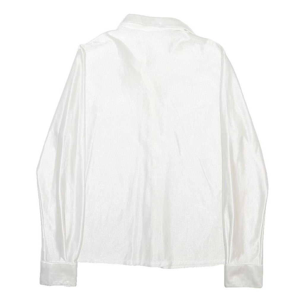 Womens White Plain Woven Shirt Long Sleeve Collared S Stretch Satin Finish