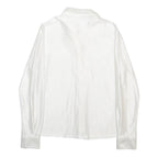 Womens White Plain Woven Shirt Long Sleeve Collared S Stretch Satin Finish