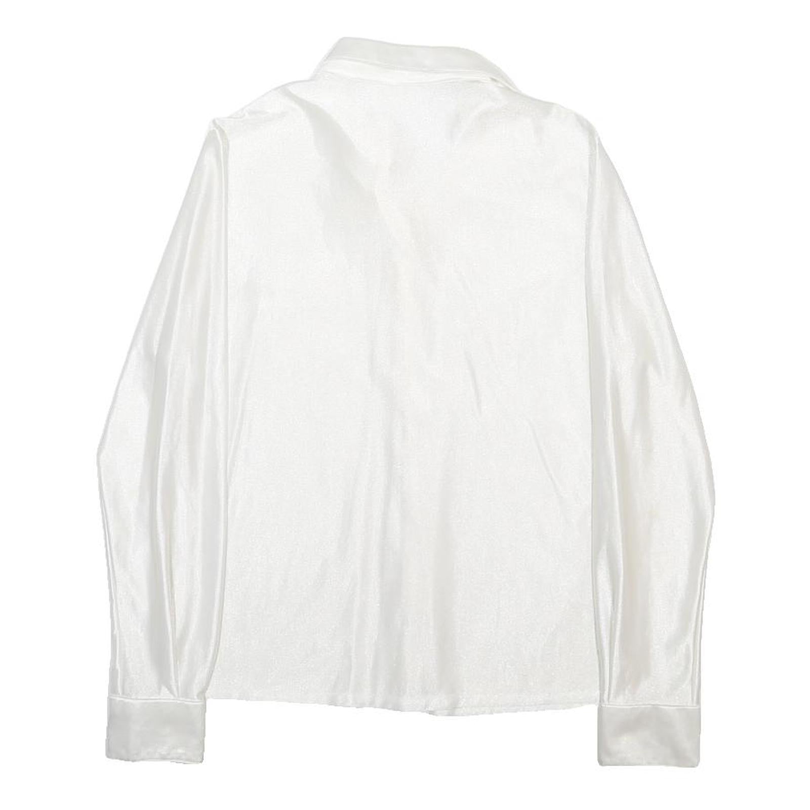 Womens White Plain Woven Shirt Long Sleeve Collared S Stretch Satin Finish