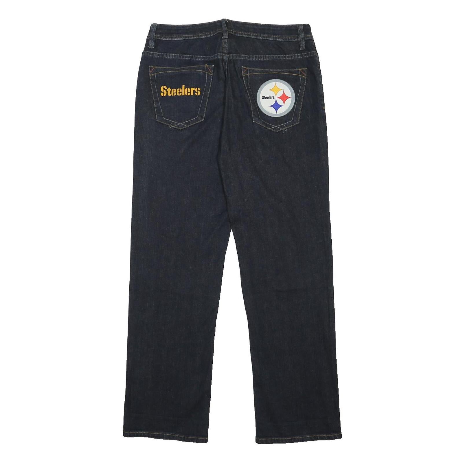 NFL Mens Regular Dark Blue Denim Jeans W33 L30 Steelers Logo Pockets