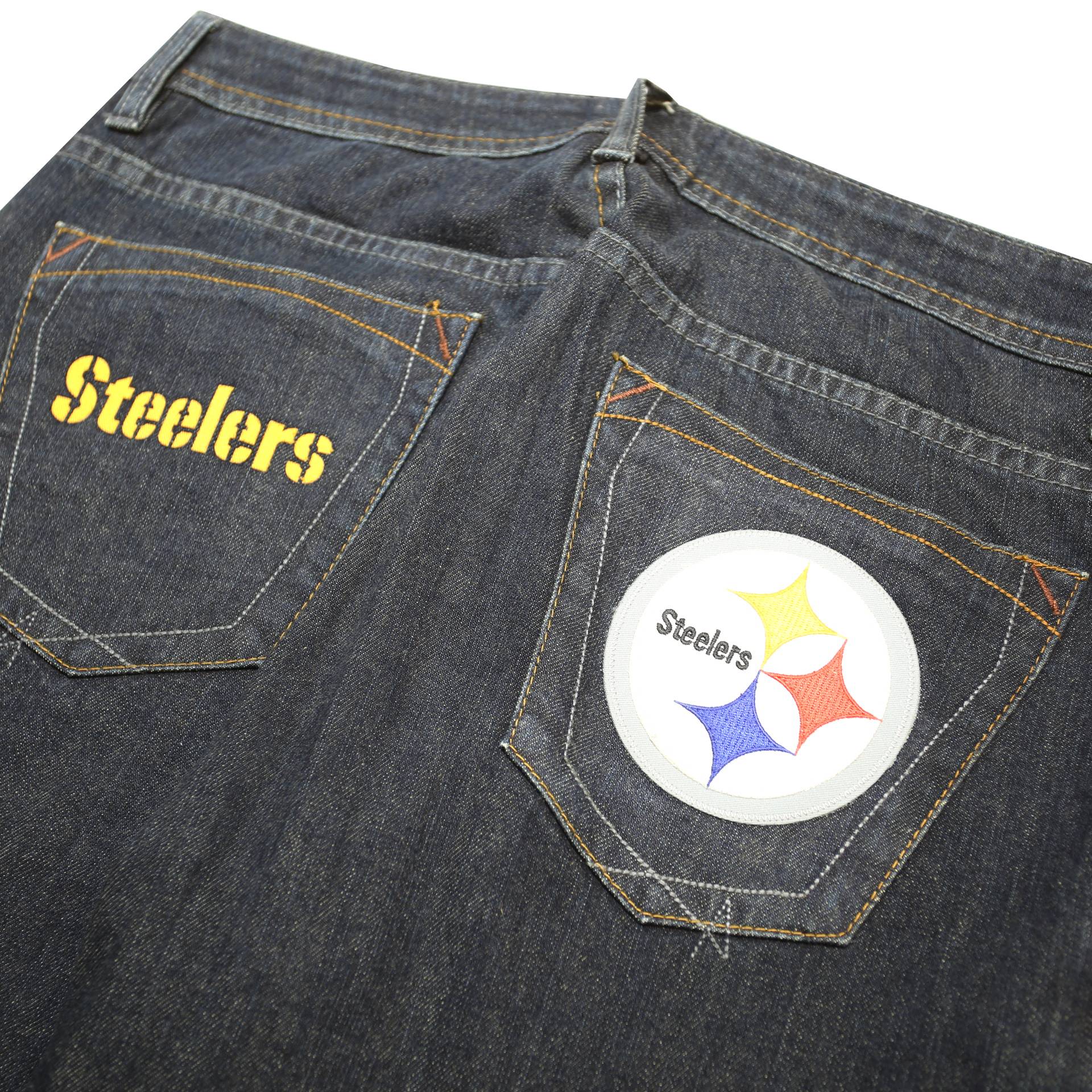NFL Mens Regular Dark Blue Denim Jeans W33 L30 Steelers Logo Pockets