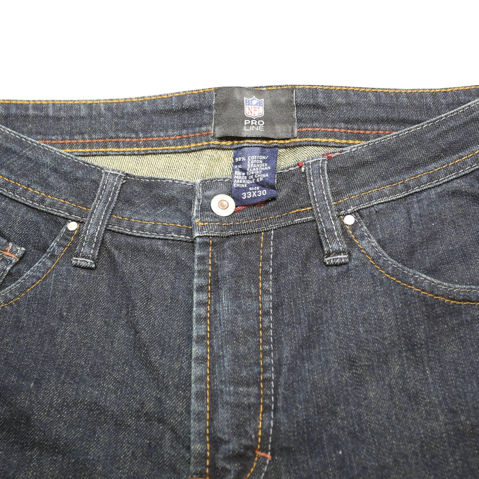 NFL Mens Regular Dark Blue Denim Jeans W33 L30 Steelers Logo Pockets