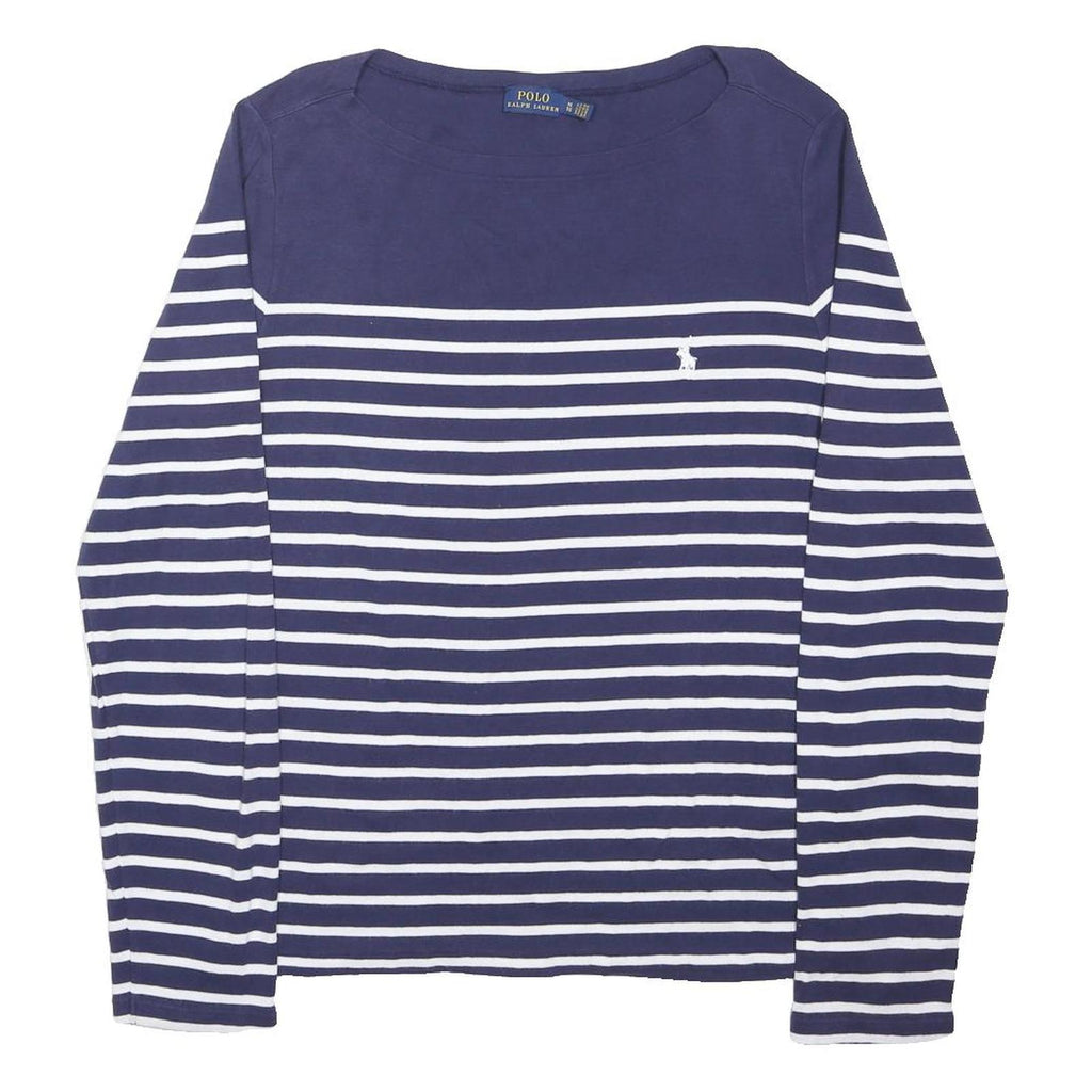 POLO RALPH LAUREN Womens Blue & White Striped Basic Top Long Sleeve Round Neck