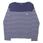 POLO RALPH LAUREN Womens Blue & White Striped Basic Top Long Sleeve Round Neck