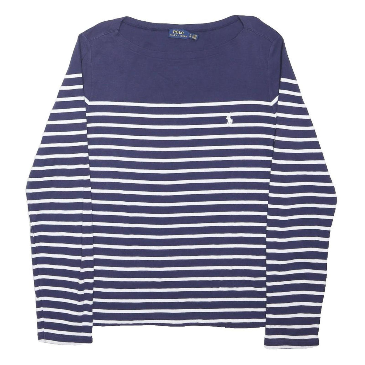 POLO RALPH LAUREN Womens Blue & White Striped Basic Top Long Sleeve Round Neck
