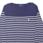 POLO RALPH LAUREN Womens Blue & White Striped Basic Top Long Sleeve Round Neck