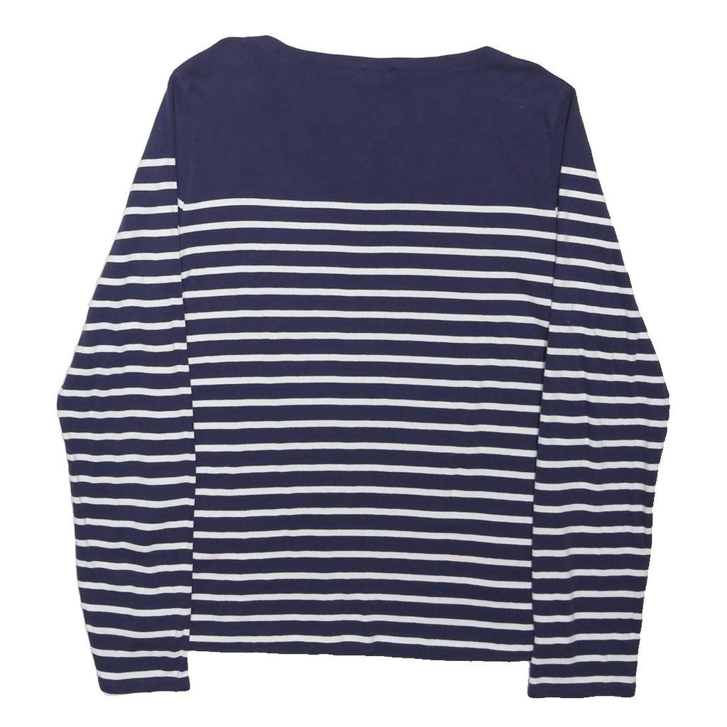 POLO RALPH LAUREN Womens Blue & White Striped Basic Top Long Sleeve Round Neck