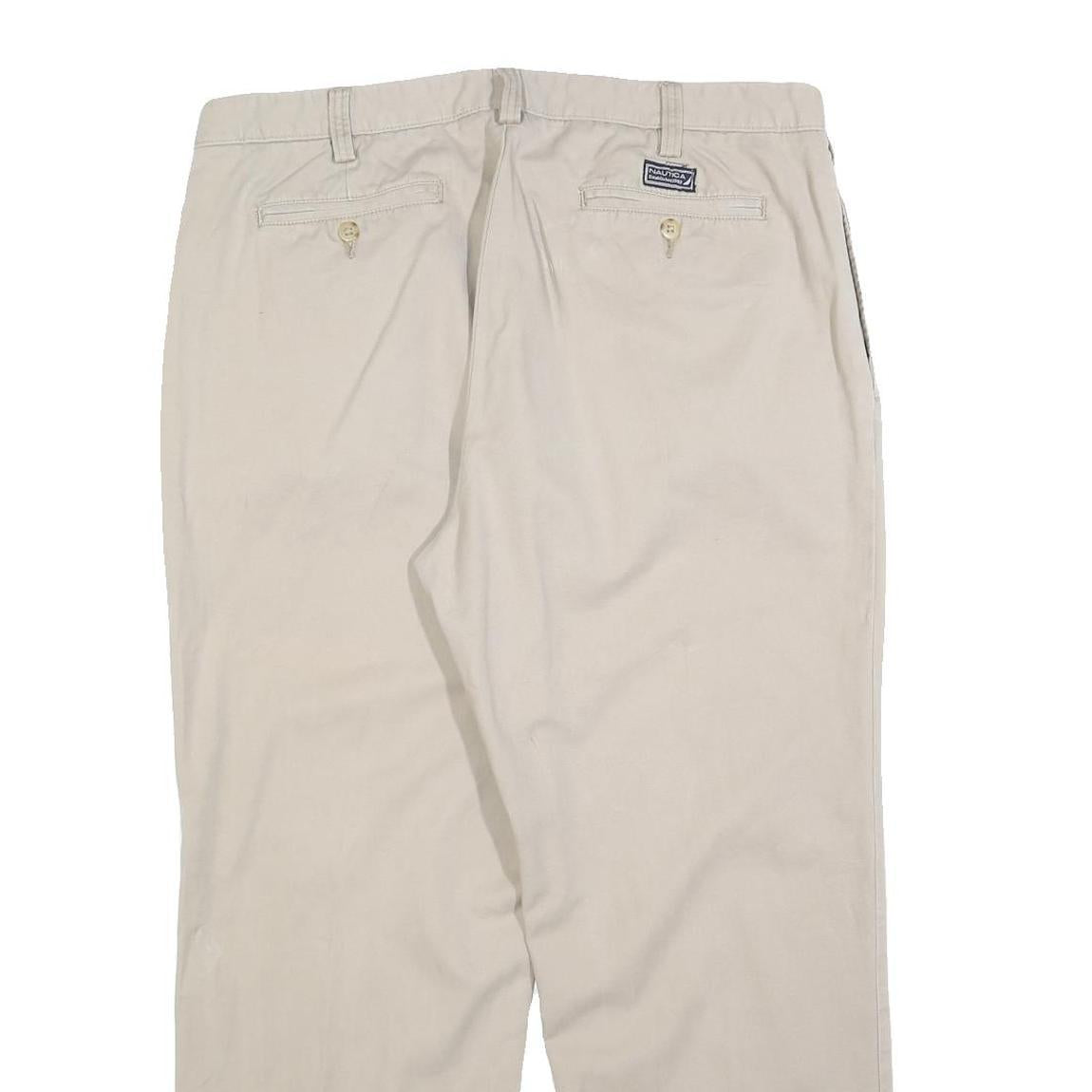 NAUTICA Mens Cotton Blend Beige Relaxed Straight Trousers W38 L29 Casual Zip