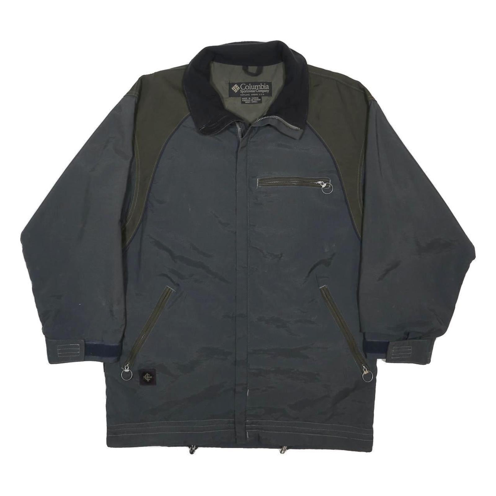 COLUMBIA Mens Grey & Olive Outdoor Jacket S Nylon Zip Functional Pockets