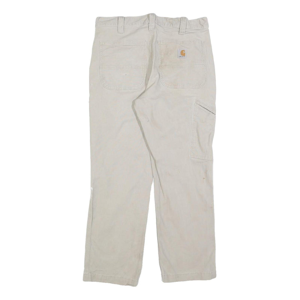 CARHARTT Mens Relaxed Cotton Blend Beige Workwear Trousers W32 L28 Durable Zip