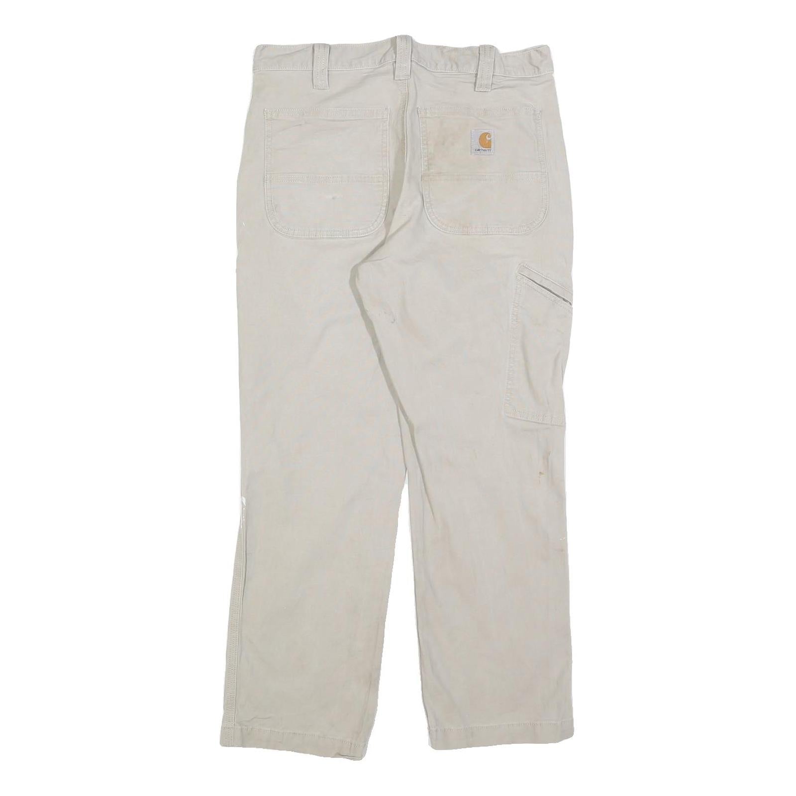 CARHARTT Mens Relaxed Cotton Blend Beige Workwear Trousers W32 L28 Durable Zip