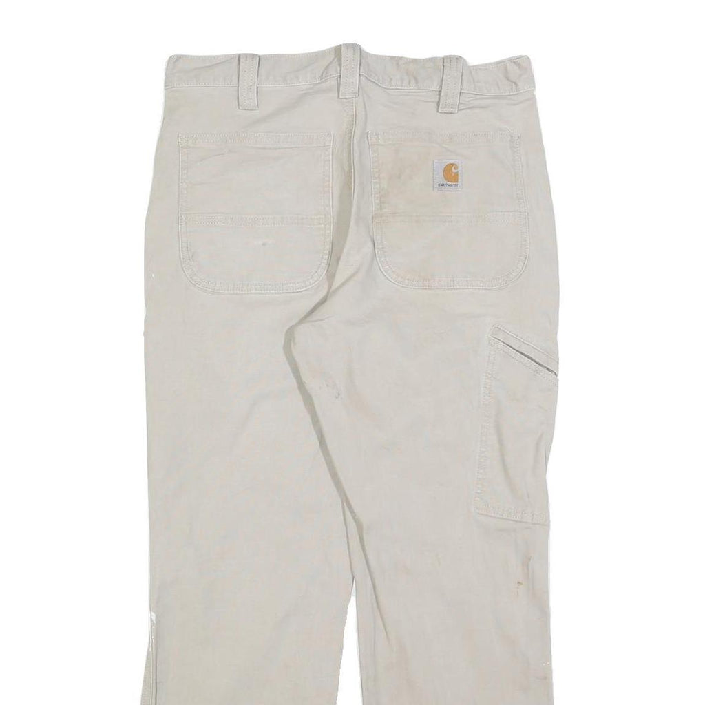 CARHARTT Mens Relaxed Cotton Blend Beige Workwear Trousers W32 L28 Durable Zip