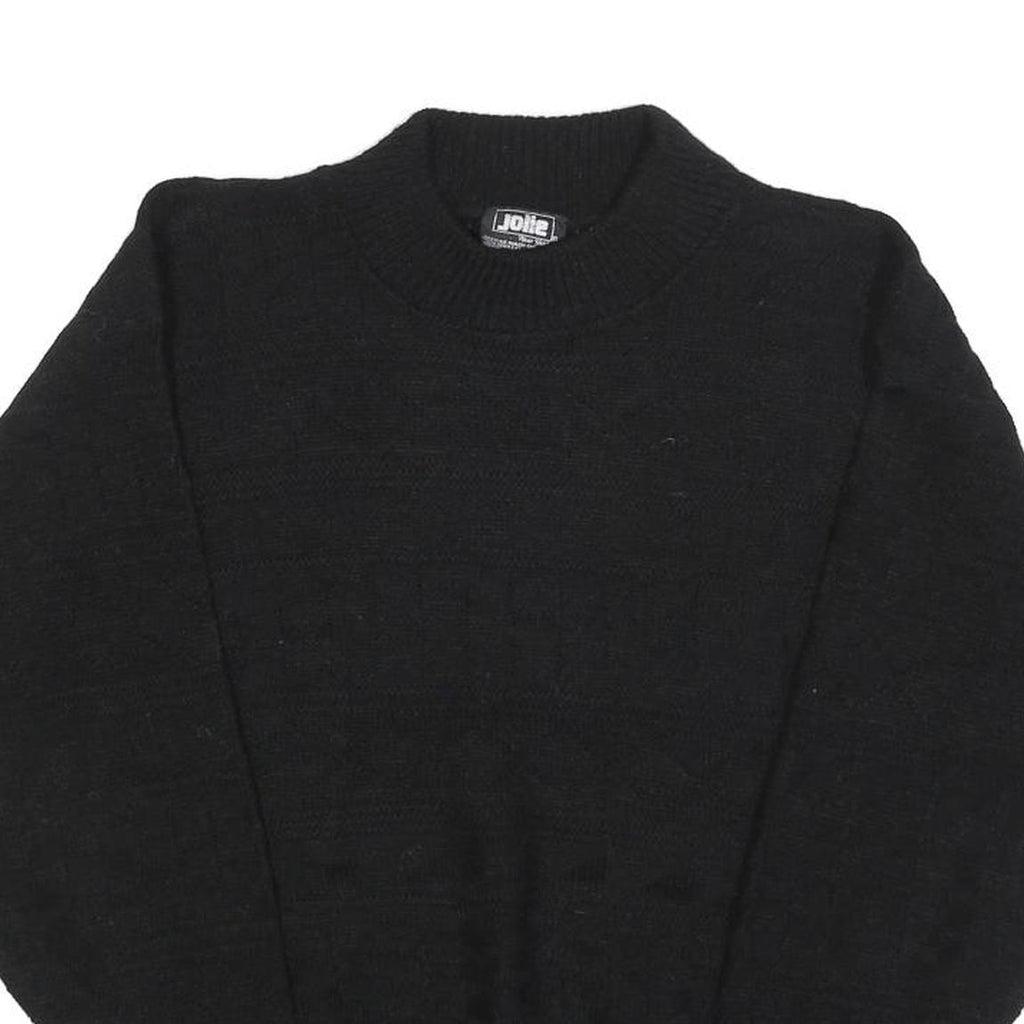 JOLIE Womens Black Plain Acrylic Jumper Crew Neck Basic Knit Size S Soft Fit