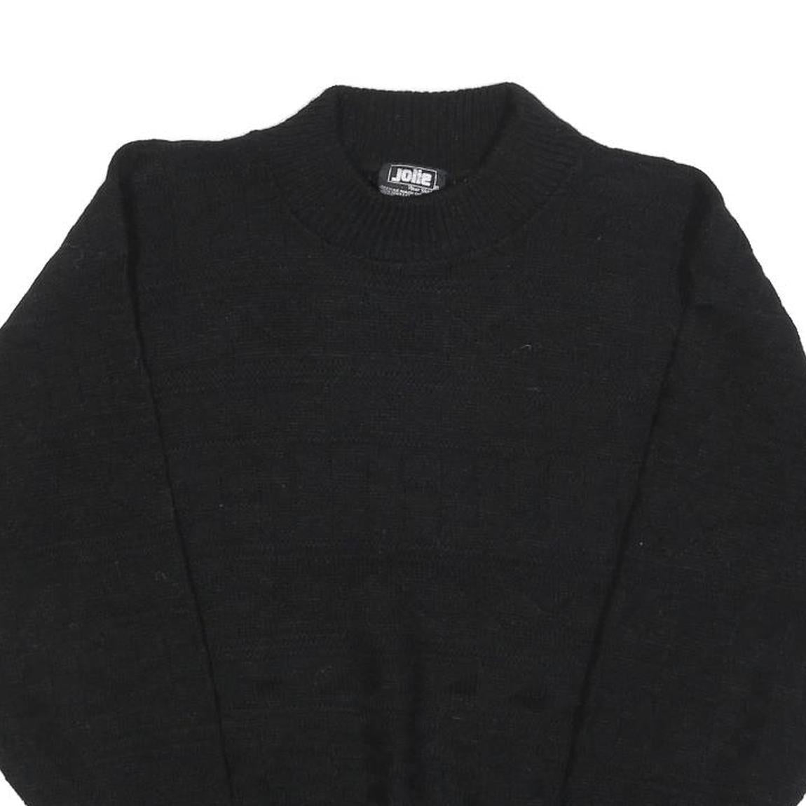 JOLIE Womens Black Plain Acrylic Jumper Crew Neck Basic Knit Size S Soft Fit