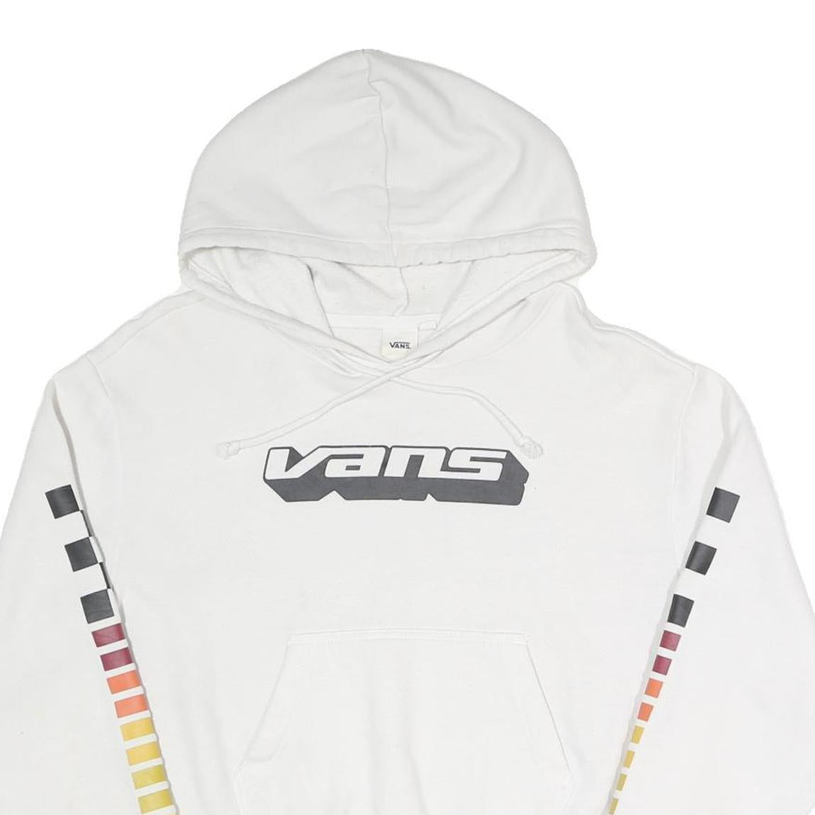 VANS Womens White Hoodie S Cotton Blend Pullover Rainbow Sleeve Print