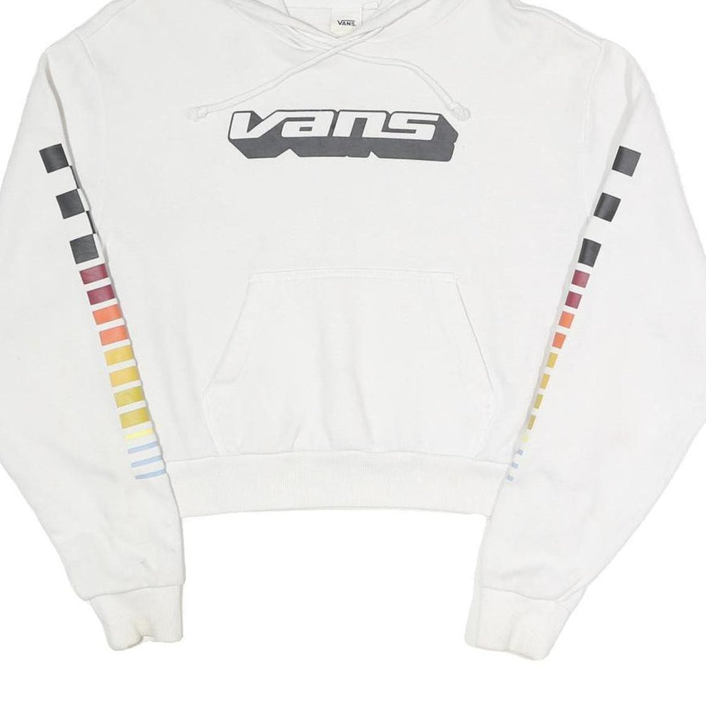 VANS Womens White Hoodie S Cotton Blend Pullover Rainbow Sleeve Print