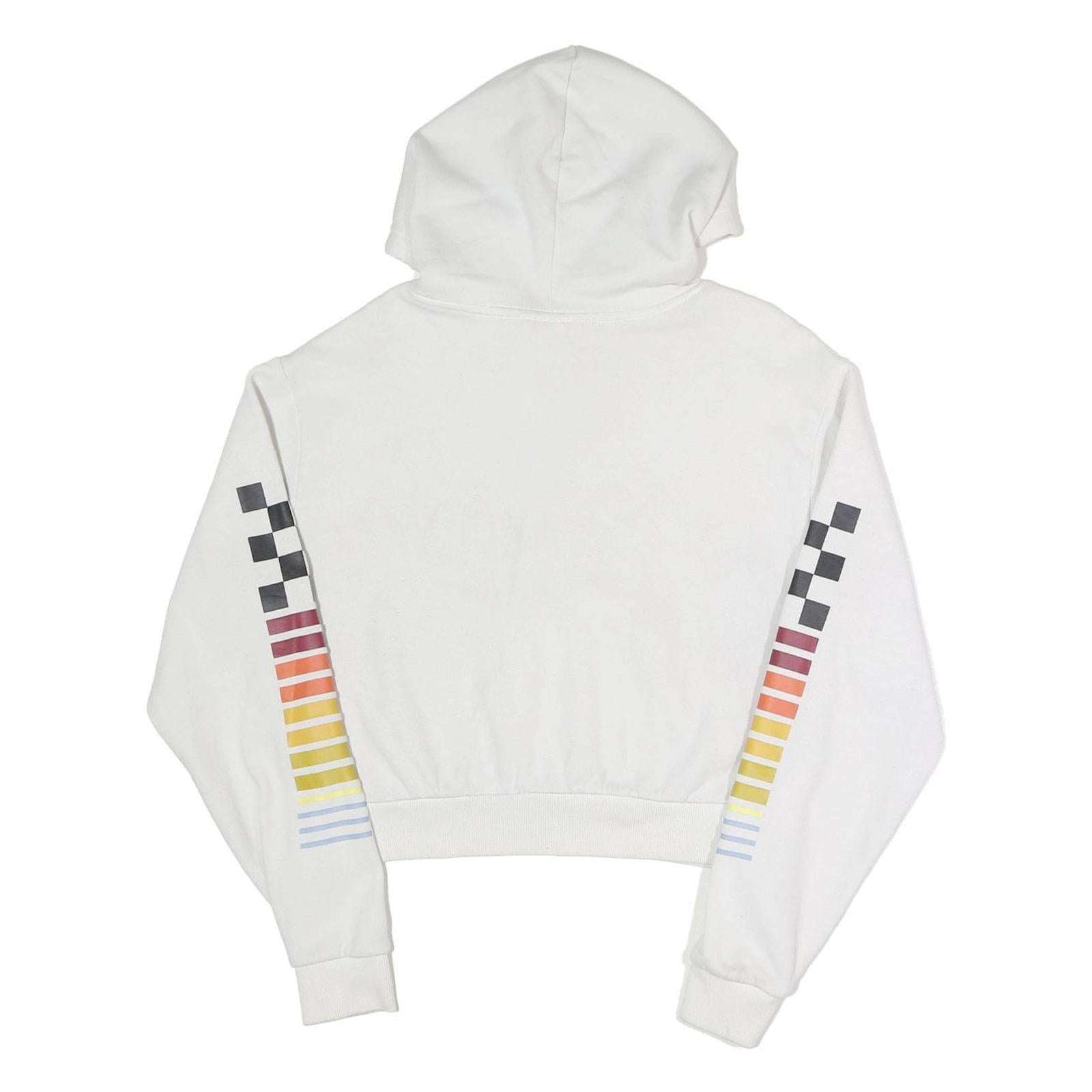 VANS Womens White Hoodie S Cotton Blend Pullover Rainbow Sleeve Print
