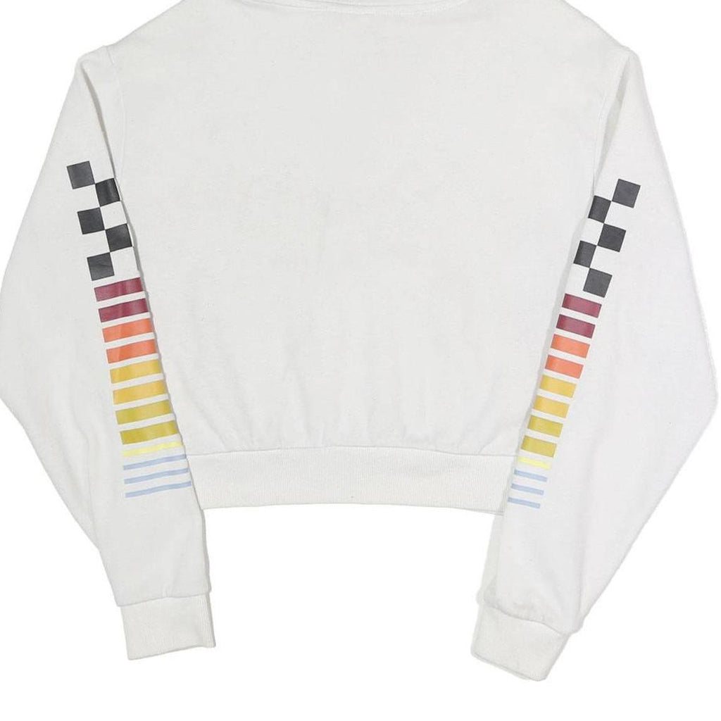 VANS Womens White Hoodie S Cotton Blend Pullover Rainbow Sleeve Print