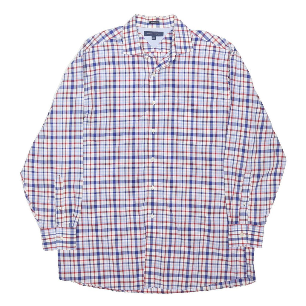 TOMMY HILFIGER Mens Blue & Red Checked Shirt L Cotton Blend Long Sleeve Casual