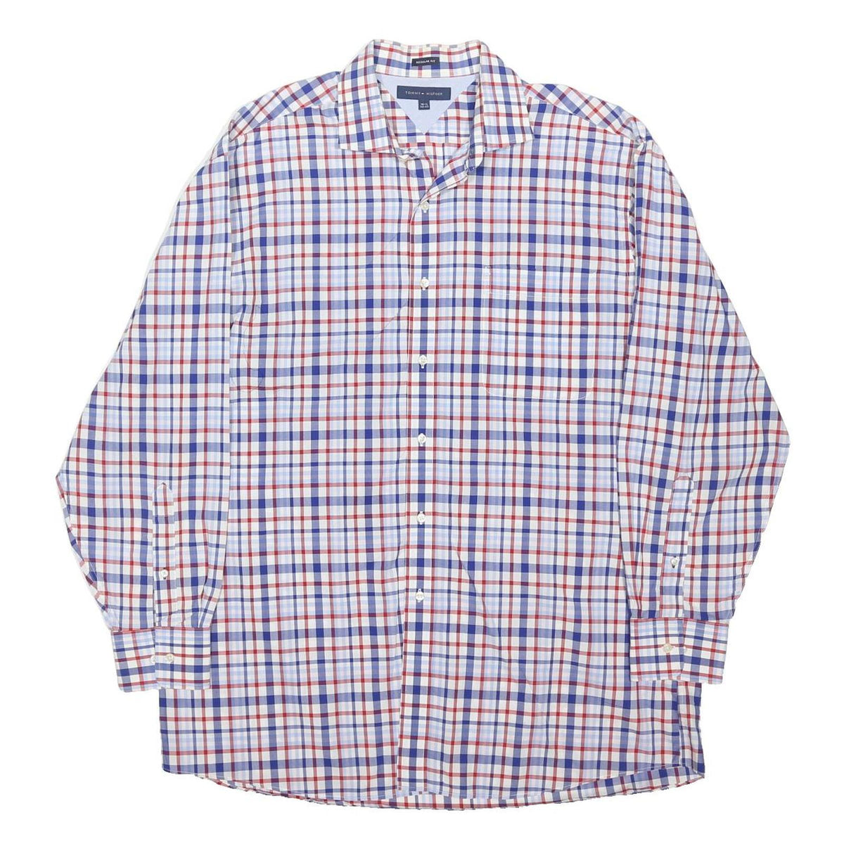 TOMMY HILFIGER Mens Blue & Red Checked Shirt L Cotton Blend Long Sleeve Casual