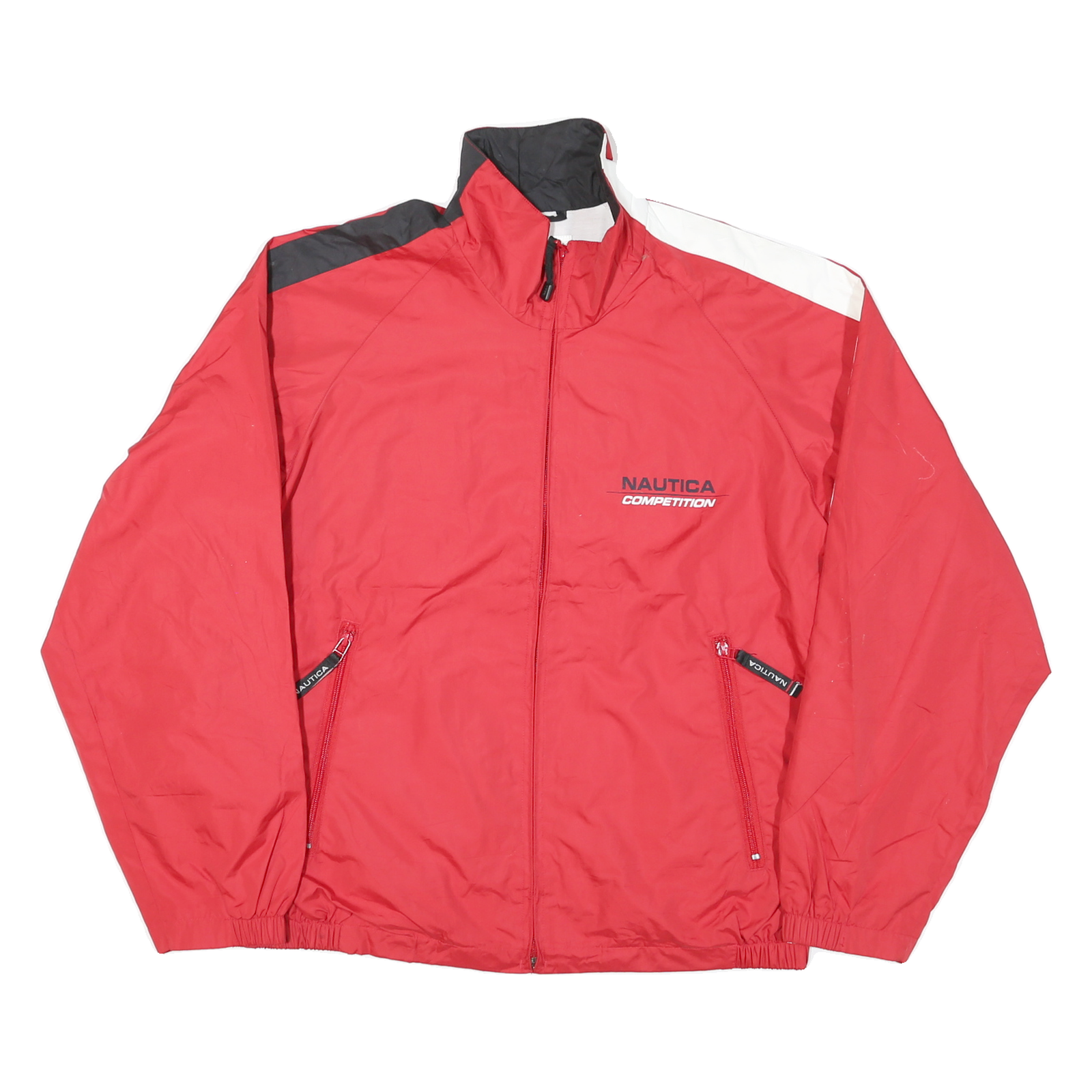 NAUTICA Mens Red & Black Competition Jacket L Polyester Zip Colourblock