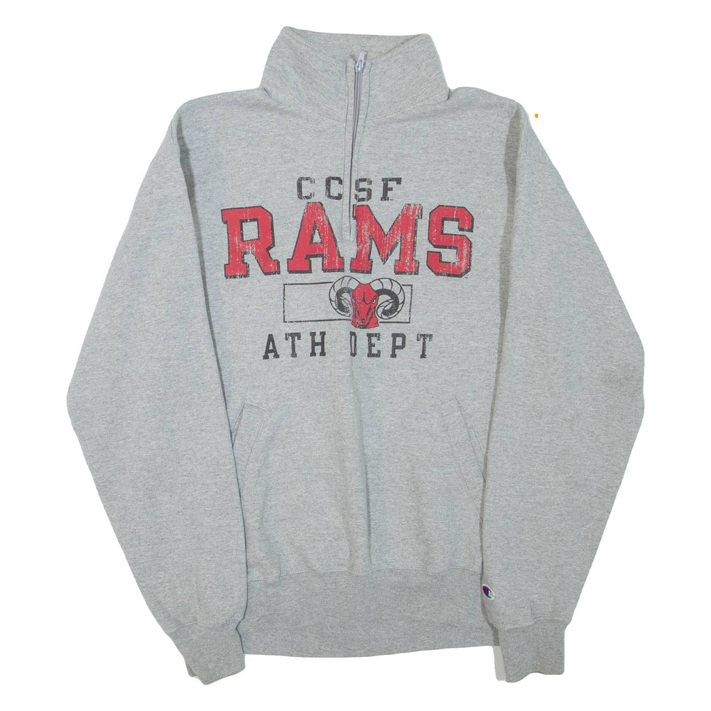 CHAMPION Eco Fleece CCSF Rams Mens Sweatshirt Grey 1/4 Zip USA M