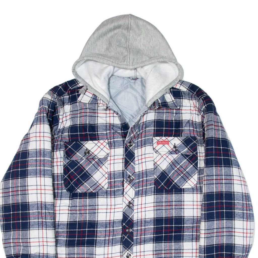 CHALET Quilted Lined Mens Lumberjack Jacket Blue Flannel Hooded Check M
