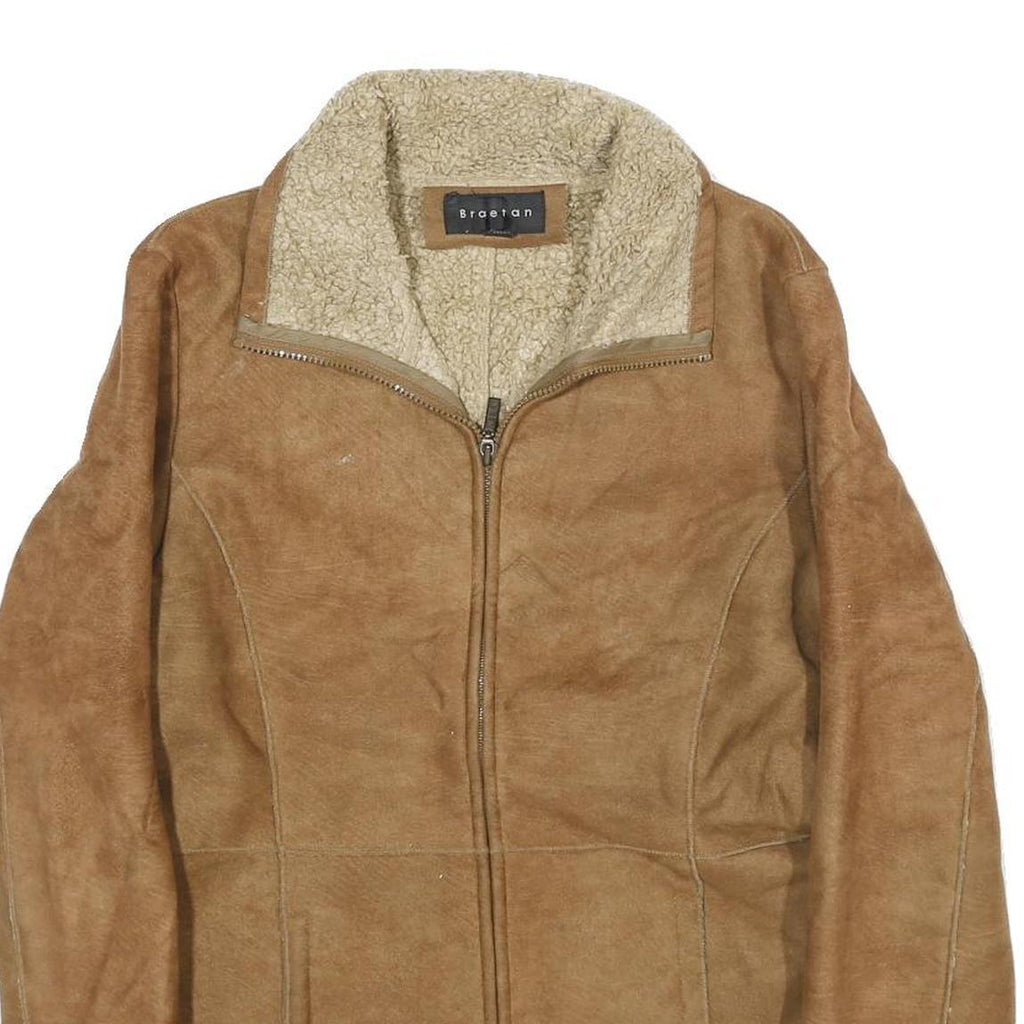 BRAETAN Womens Beige Faux Suede Zip Jacket S Faux Suede Plain Warm Casual