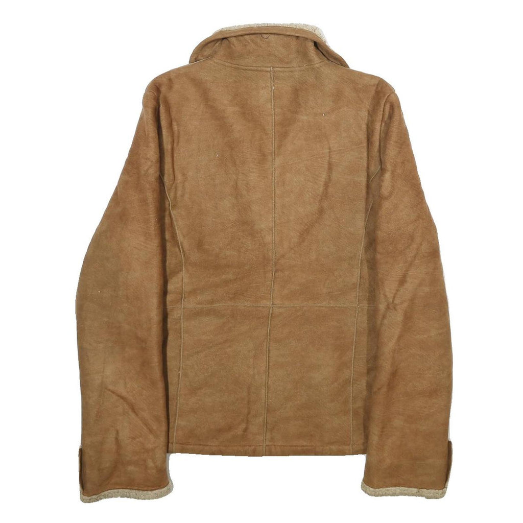 BRAETAN Womens Beige Faux Suede Zip Jacket S Faux Suede Plain Warm Casual