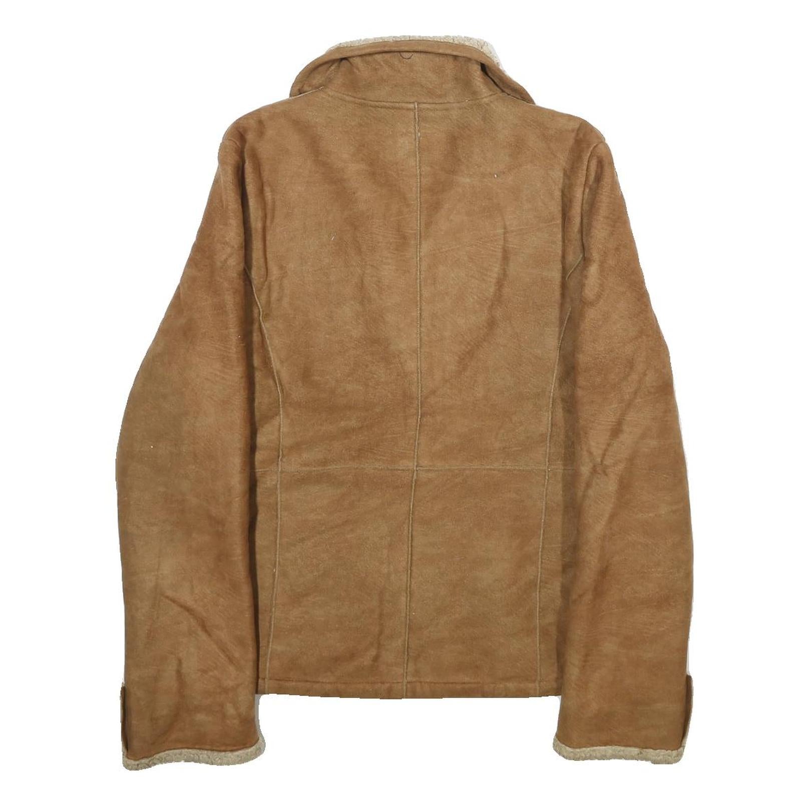 BRAETAN Womens Beige Faux Suede Zip Jacket S Faux Suede Plain Warm Casual