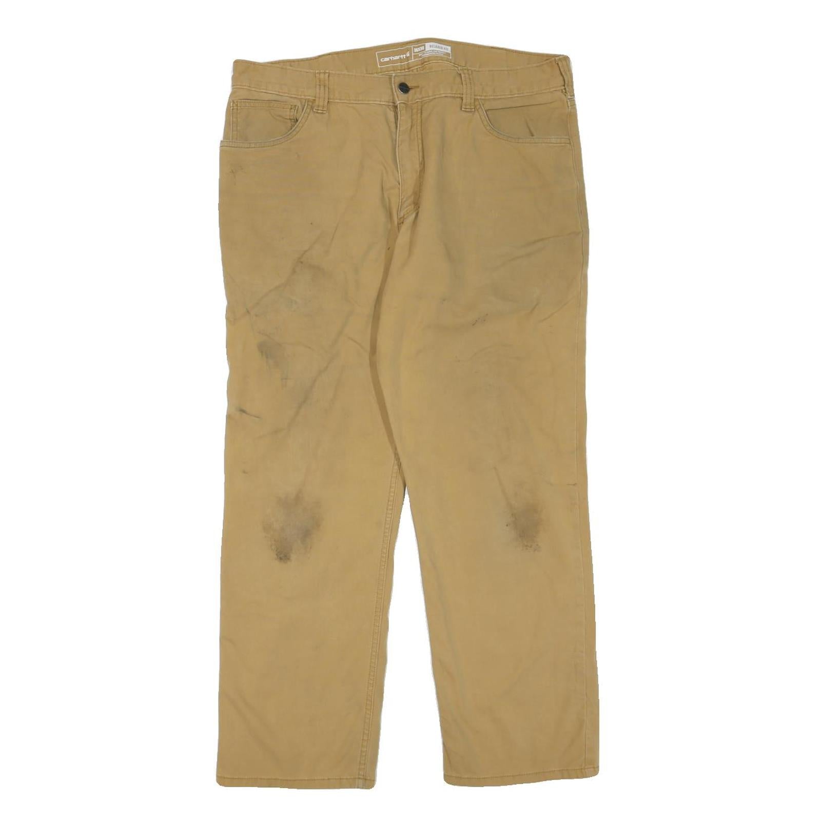 CARHARTT Mens Cotton Blend Beige Regular Fit Straight Leg Trousers W36 L30