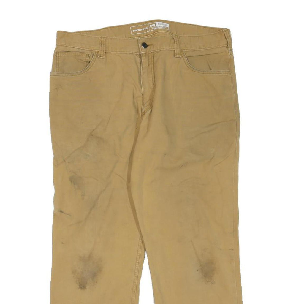 CARHARTT Mens Cotton Blend Beige Regular Fit Straight Leg Trousers W36 L30