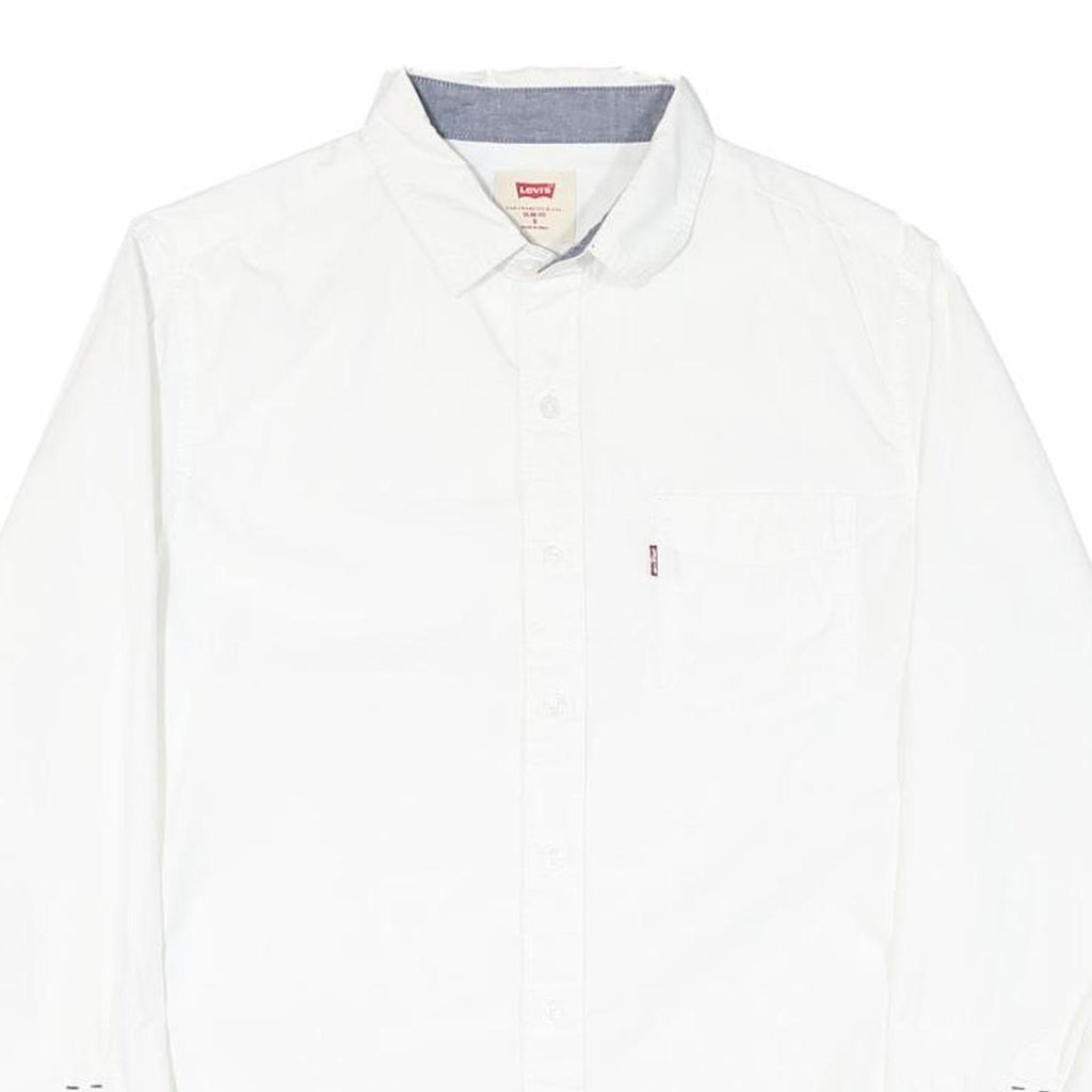 LEVI'S Mens White Cotton Blend Casual Shirt S Classic Button Up Long Sleeve