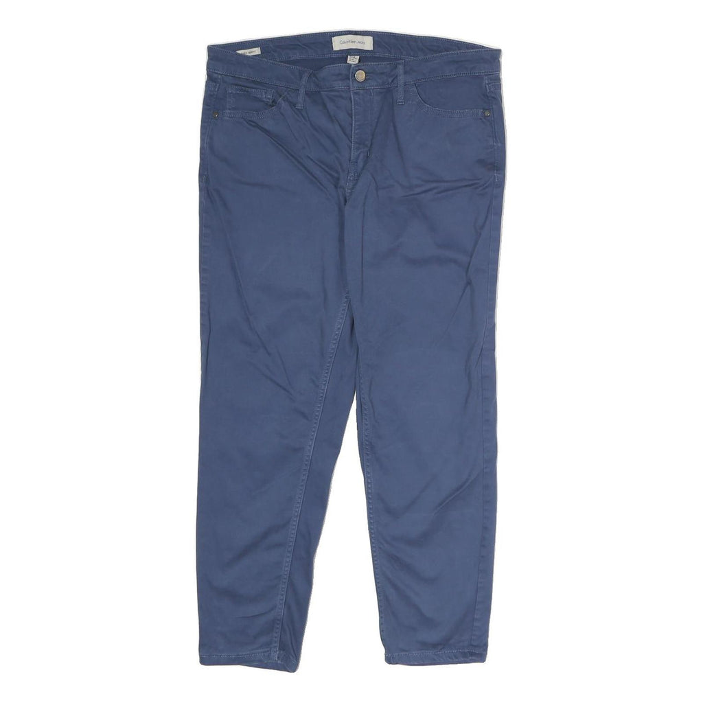 CALVIN KLEIN JEANS Mens Regular Fit Blue Cotton Blend Trousers W32 L30 Classic