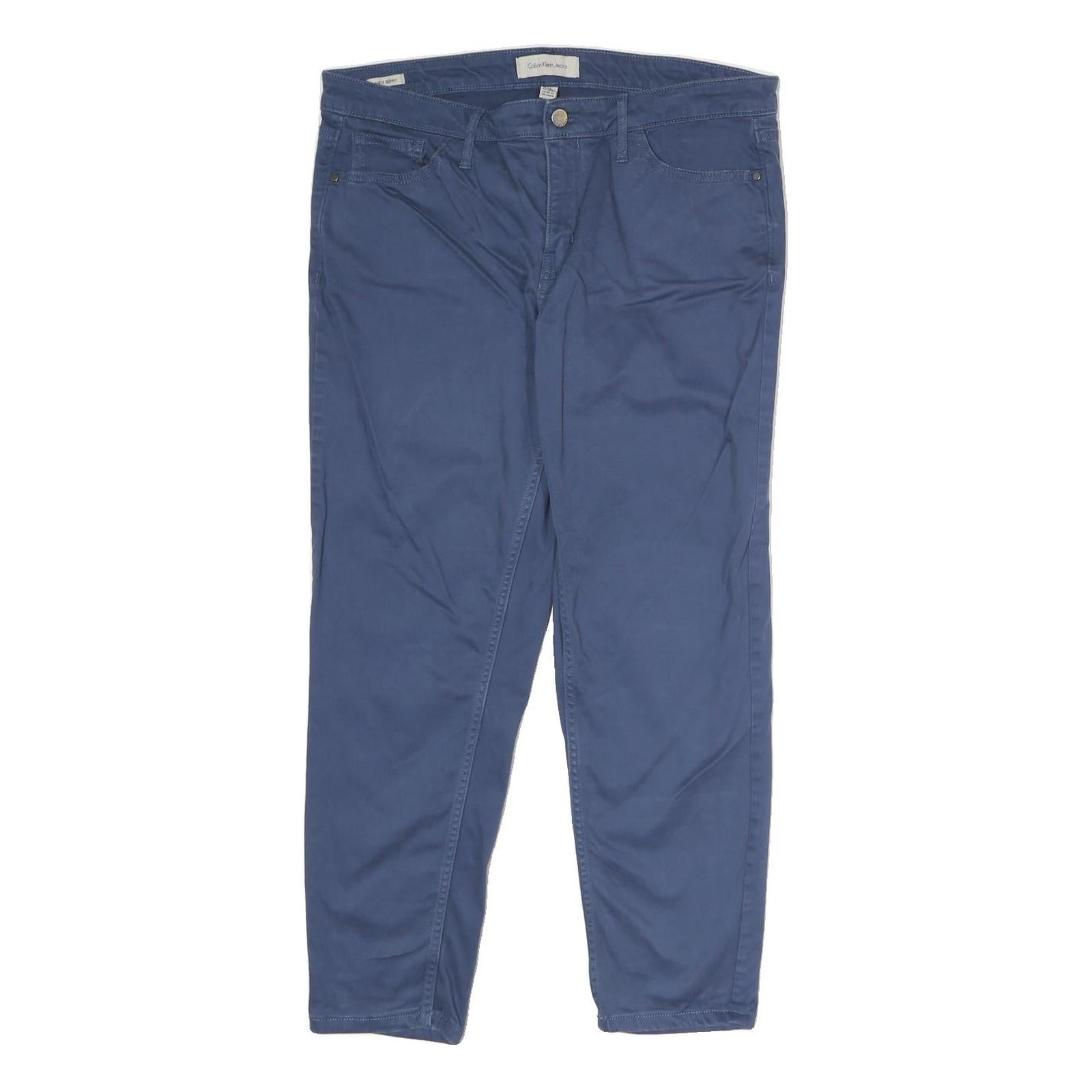 CALVIN KLEIN JEANS Mens Regular Fit Blue Cotton Blend Trousers W32 L30 Classic