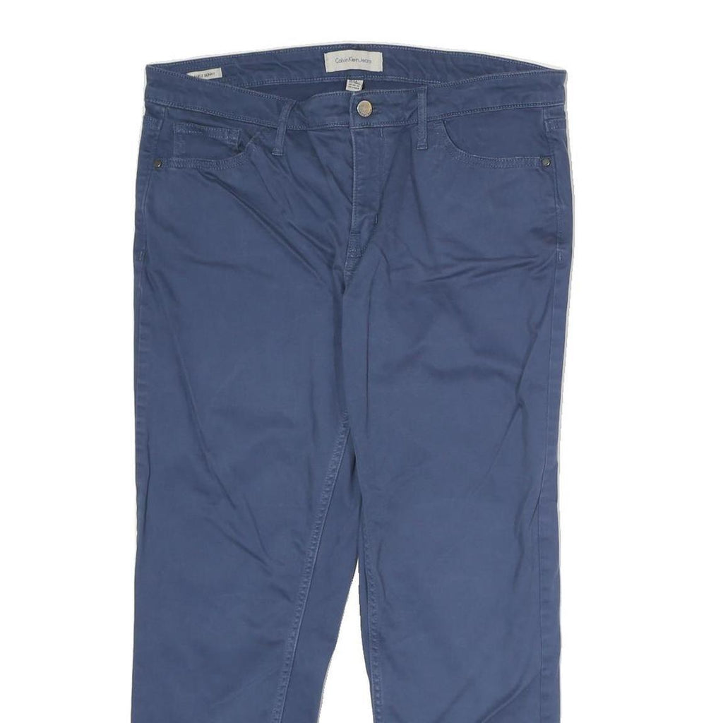 CALVIN KLEIN JEANS Mens Regular Fit Blue Cotton Blend Trousers W32 L30 Classic