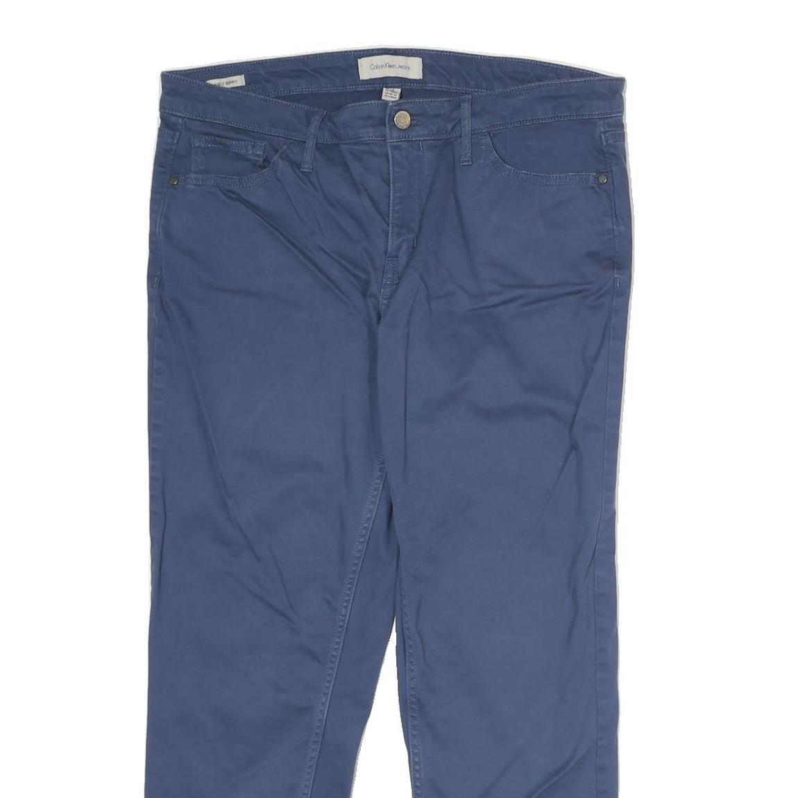 CALVIN KLEIN JEANS Mens Regular Fit Blue Cotton Blend Trousers W32 L30 Classic