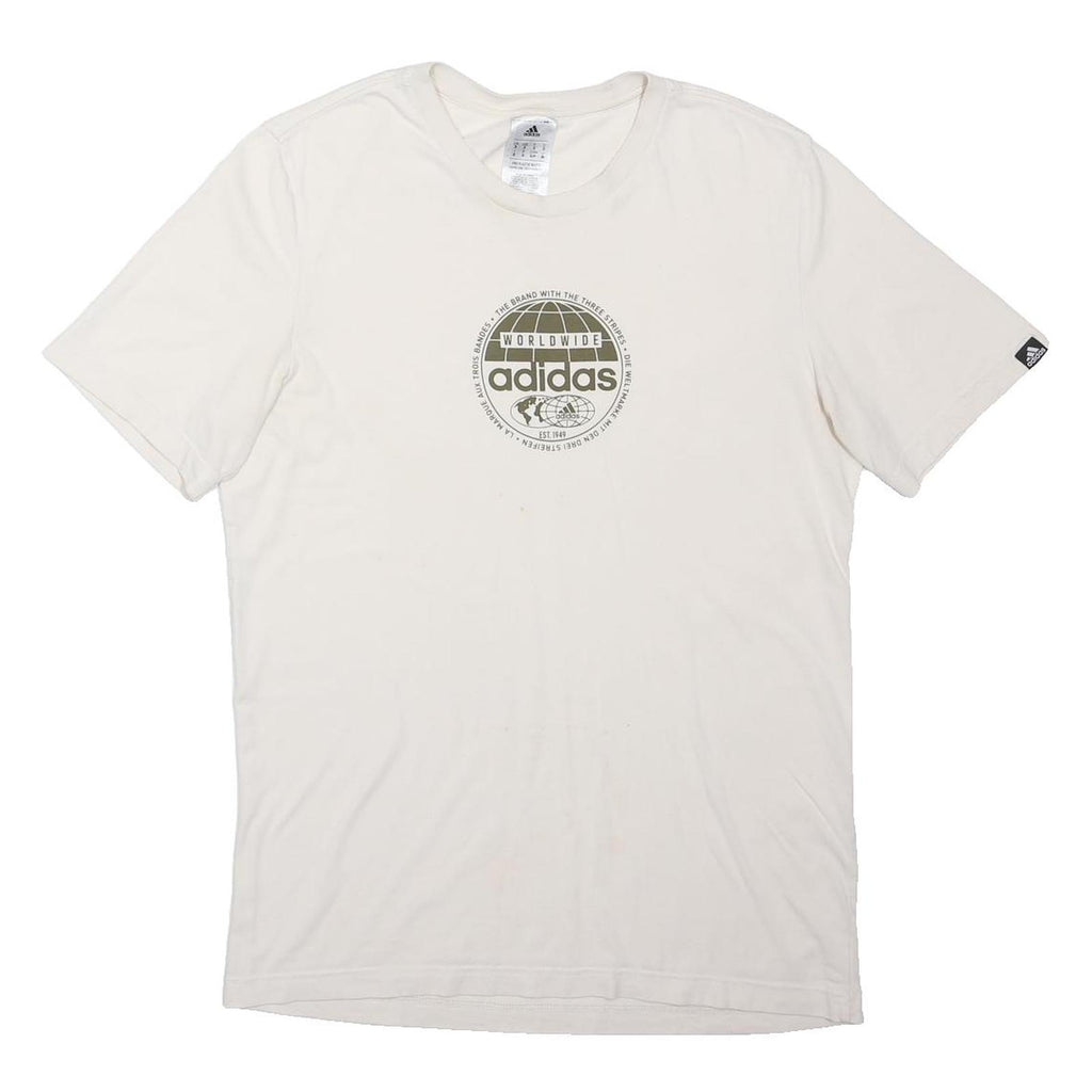 ADIDAS Mens White Worldwide Logo Graphic T-Shirt S Short Sleeve Crew Neck Cotton